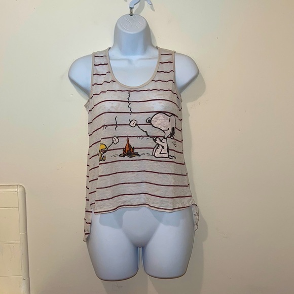 Mighty Fine Tops - Women’s Mighty Fine presents Peanuts S’mores/Snoopy & Woodstock Sheer Tank Top